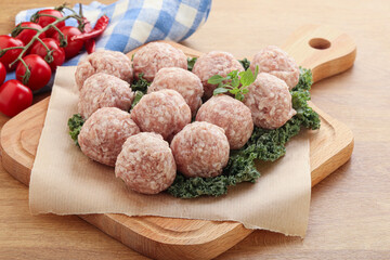 Raw pork meatball for cooking