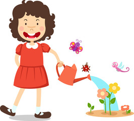 kid girl with watering can