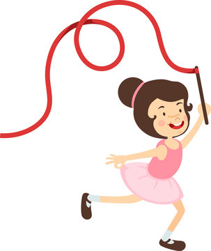 girl dancing with red ribbon clip art preview