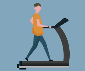 Man running on treadmill. Training gym. Vector illustration