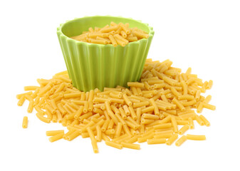 Italian pasta (Gomiti Rigati) on white background