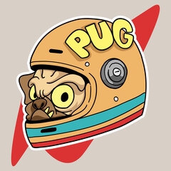 Vector illustration sticker pug helmet