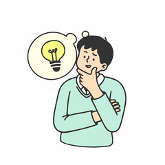 A man thinking good ideas. hand drawn style vector doodle design illustration.