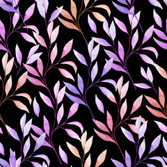 Transparent eucalyptus leaves seamless watercolor pattern. Hand drawn illustration of twigs on isolated background. Endless background for fabric and wallpaper.