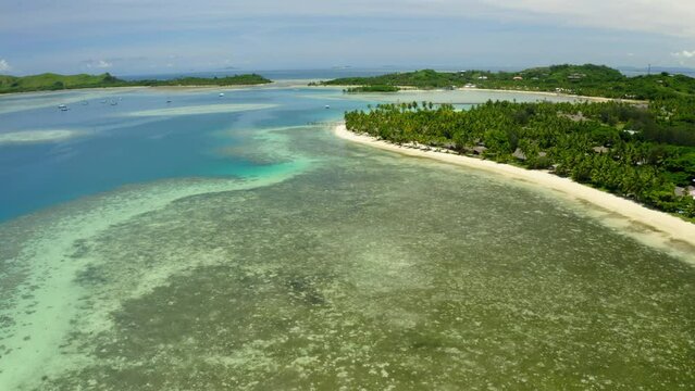 Aerial Forward Shot Of Nautical Vessels Floating Over Sea On Sunny Day - Suva, Fiji