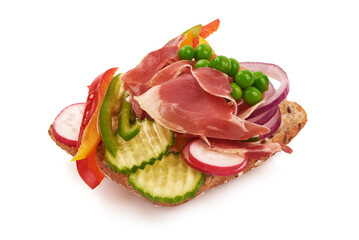 Jamon sandwich, isolated on white background.