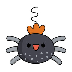 Vector kawaii spider. Cute smiling Halloween character for kids. Funny autumn all saints day cartoon animal illustration. Samhain party insect icon for children.