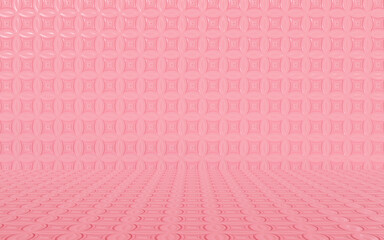 Pink tile wall and floor texture background. Colored mosaic. Simple design with vintage style and blur effect. Empty space for your design. 3d rendering illustration.