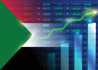 Economic growth in Sudan.Sudan's stock market.Sudanese flag with charts,growth arrow