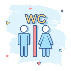 Vector cartoon man and woman icon in comic style. People sign illustration pictogram. WC toilet business splash effect concept.