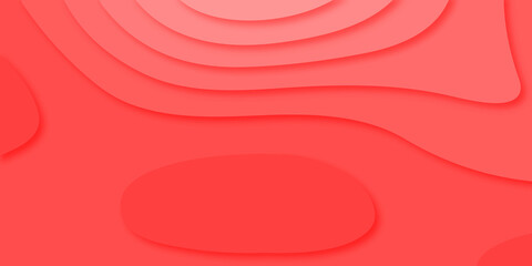 Obraz premium Red and white papercut background. Abstract realistic paper cut decoration textured with wavy layers. Geometric cut paper orange luxury background with gold elements, topography map concept.
