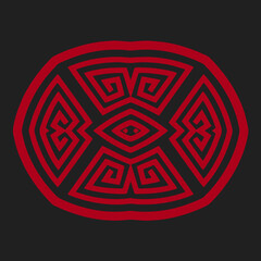 Ethnic isolated trendy greek pattern, logo, monogram, mandala on a black background. Geometric element for ornament. Template for design, decor, creativity.