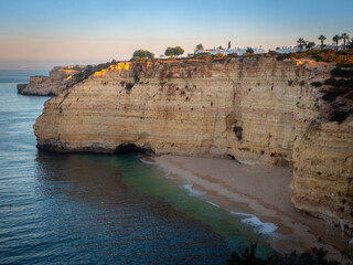 Sunrise at Praia do Vale de Centeanes, Algarve, Portugal; empty, deserted, idyllic.