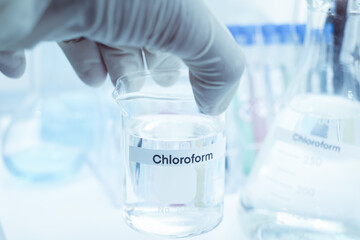 Chloroform in glass, chemical in the laboratory