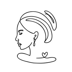 Abstract poster with minimal woman face.One line drawing style. lineart