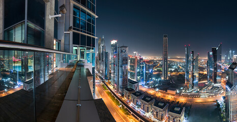 Dubai Sheikh Zayed Road Towers Panoramic View at night