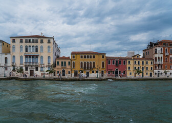 Fototapeta na wymiar Typical Venetian architecture seen from the lagoon in Venice, Italy