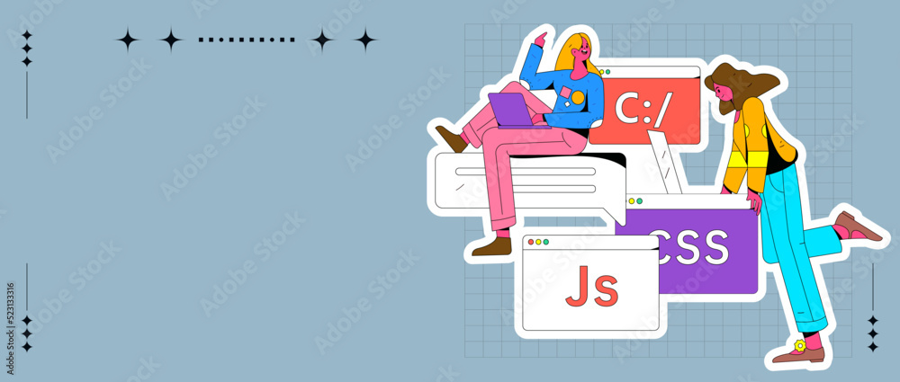 Wall mural development front-end back-end programming teaching vector illustration
