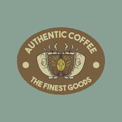 Cartoon emblem of golden coffee bean mascot with retro style
