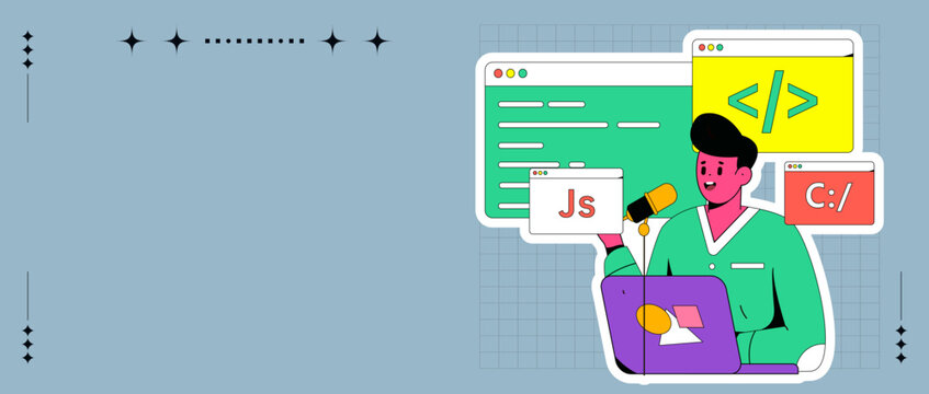 Development front-end back-end programming teaching vector illustration
