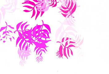 Fototapeta na wymiar Light Purple, Pink vector doodle background with leaves.