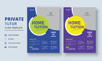 Private Tutor Flyer Template, Home Tuition Flyer, Online Tutors Flyer Template, Course Poster Template, Education Flyer