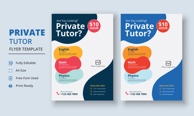 Private Tutor Flyer Template, Home Tuition Flyer, Online Tutors Flyer Template, Course Poster Template, Education Flyer - obrazy, fototapety, plakaty
