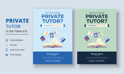 Private Tutor Flyer Template, Home Tuition Flyer, Online Tutors Flyer Template, Course Poster Template, Education Flyer - obrazy, fototapety, plakaty