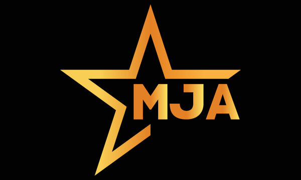 MJA golden luxury star icon three letter logo design vector template. royal logo | luxury logo | jewelry logo | premium logo | iconic logo | Victoria logo |