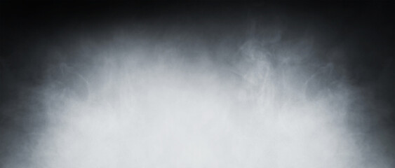 Abstract smoke texture frame over dark black background. Fog in the darkness.