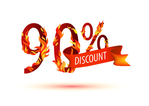  90 percent discount. Symbol with flaming fire