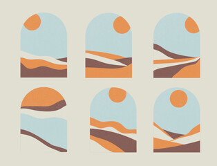 Abstract coloful arch modern abstract landscapes poster collection. Set of contemporary art print template. Nature background for your social media