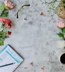 vintage background with rose and planner