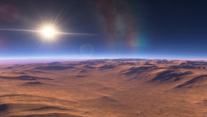 landscape on planet Mars, scenic desert scene on the red planet
