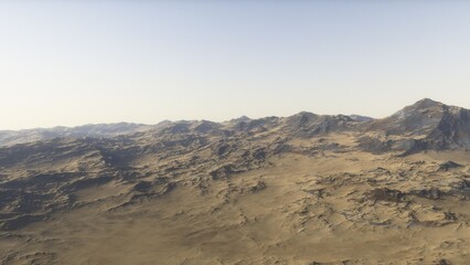 Mars like red planet, with arid landscape, rocky hills and mountains, for space exploration and science fiction backgrounds.
