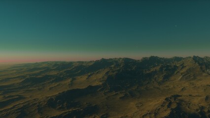 Fototapeta premium Mars like red planet, with arid landscape, rocky hills and mountains, for space exploration and science fiction backgrounds. 