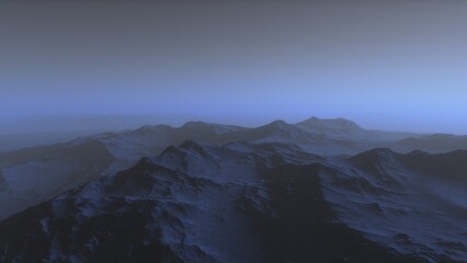 Mars like red planet, with arid landscape, rocky hills and mountains, for space exploration and science fiction backgrounds.
