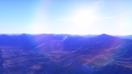 Mars like red planet, with arid landscape, rocky hills and mountains, for space exploration and science fiction backgrounds.
