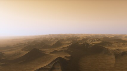 Naklejka premium landscape on planet Mars, scenic desert scene on the red planet 