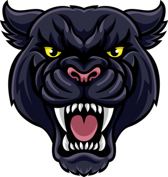 An angry looking black panther mascot animal character