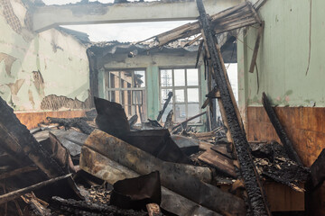 Fototapeta na wymiar Work of firefighters in Kharkiv after the Russian missile attack