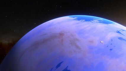 Naklejka premium super-earth planet, realistic exoplanet, planet suitable for colonization, earth-like planet in far space, planets background 3d render 
