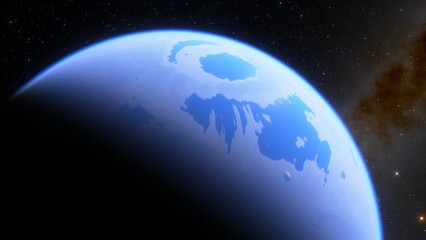 super-earth planet, realistic exoplanet, planet suitable for colonization, earth-like planet in far space, planets background 3d render
