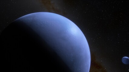 super-earth planet, realistic exoplanet, planet suitable for colonization, earth-like planet in far space, planets background 3d render
