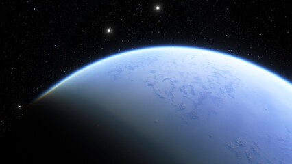 super-earth planet, realistic exoplanet, planet suitable for colonization, earth-like planet in far space, planets background 3d render
