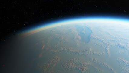 Fototapeta premium super-earth planet, realistic exoplanet, planet suitable for colonization, earth-like planet in far space, planets background 3d render 