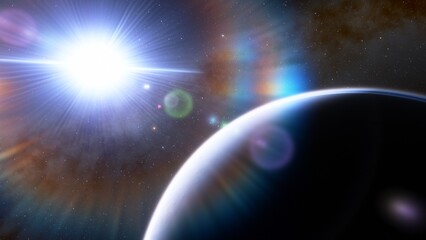 super-earth planet, realistic exoplanet, planet suitable for colonization, earth-like planet in far space, planets background 3d render
