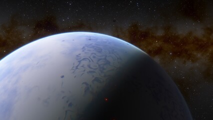 Fototapeta premium super-earth planet, realistic exoplanet, planet suitable for colonization, earth-like planet in far space, planets background 3d render 