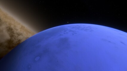Naklejka premium super-earth planet, realistic exoplanet, planet suitable for colonization, earth-like planet in far space, planets background 3d render 