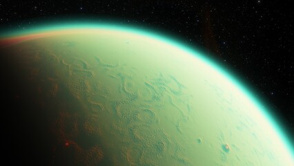 super-earth planet, realistic exoplanet, planet suitable for colonization, earth-like planet in far space, planets background 3d render
